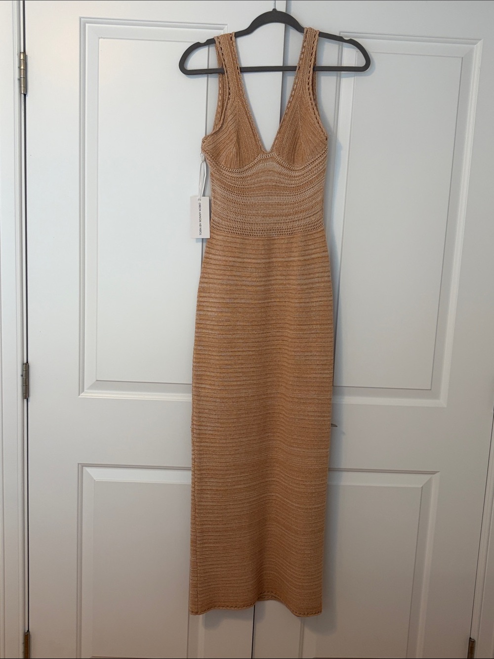 Torn by Ronny Kobo Tan Sleeveless V‑Neck Knit Maxi Dress
